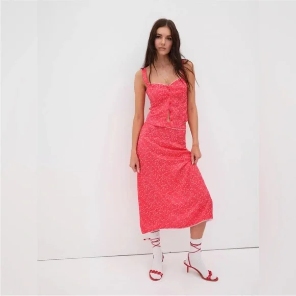 For Love and Lemons Chianti top and barbera midi skirt set pink XS - Picture 1 of 12